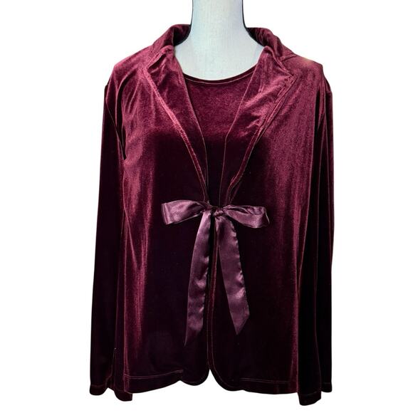 VTG Notations Womens Red Velvet Stretch Satin Tie Front Jacket Built-In Cami XL - Picture 11 of 11